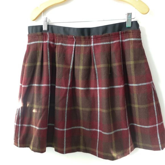 Lands End Skirt 10 Wool Mini Pleated Plaid Windowpane School Grunge Y2K Academia - Picture 1 of 9